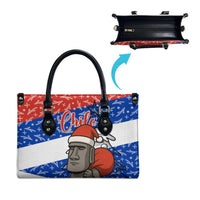 Chile Christmas Leather Bag with Moai Statues Santa Hats Snowflakes and Flag Colors Design - Wonder Print Shop