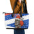 Chile Christmas Leather Tote Bag with Moai Statues Santa Hats Snowflakes and Flag Colors Design - Wonder Print Shop