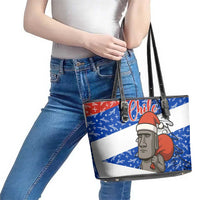 Chile Christmas Leather Tote Bag with Moai Statues Santa Hats Snowflakes and Flag Colors Design - Wonder Print Shop