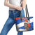Chile Christmas Leather Tote Bag with Moai Statues Santa Hats Snowflakes and Flag Colors Design - Wonder Print Shop