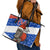 Chile Christmas Leather Tote Bag with Moai Statues Santa Hats Snowflakes and Flag Colors Design - Wonder Print Shop