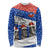 Chile Christmas Long Sleeve Shirt with Moai Statues Santa Hats Snowflakes and Flag Colors Design - Wonder Print Shop