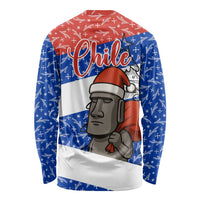 Chile Christmas Long Sleeve Shirt with Moai Statues Santa Hats Snowflakes and Flag Colors Design - Wonder Print Shop