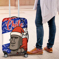 Chile Christmas Luggage Cover with Moai Statues Santa Hats Snowflakes and Flag Colors Design - Wonder Print Shop