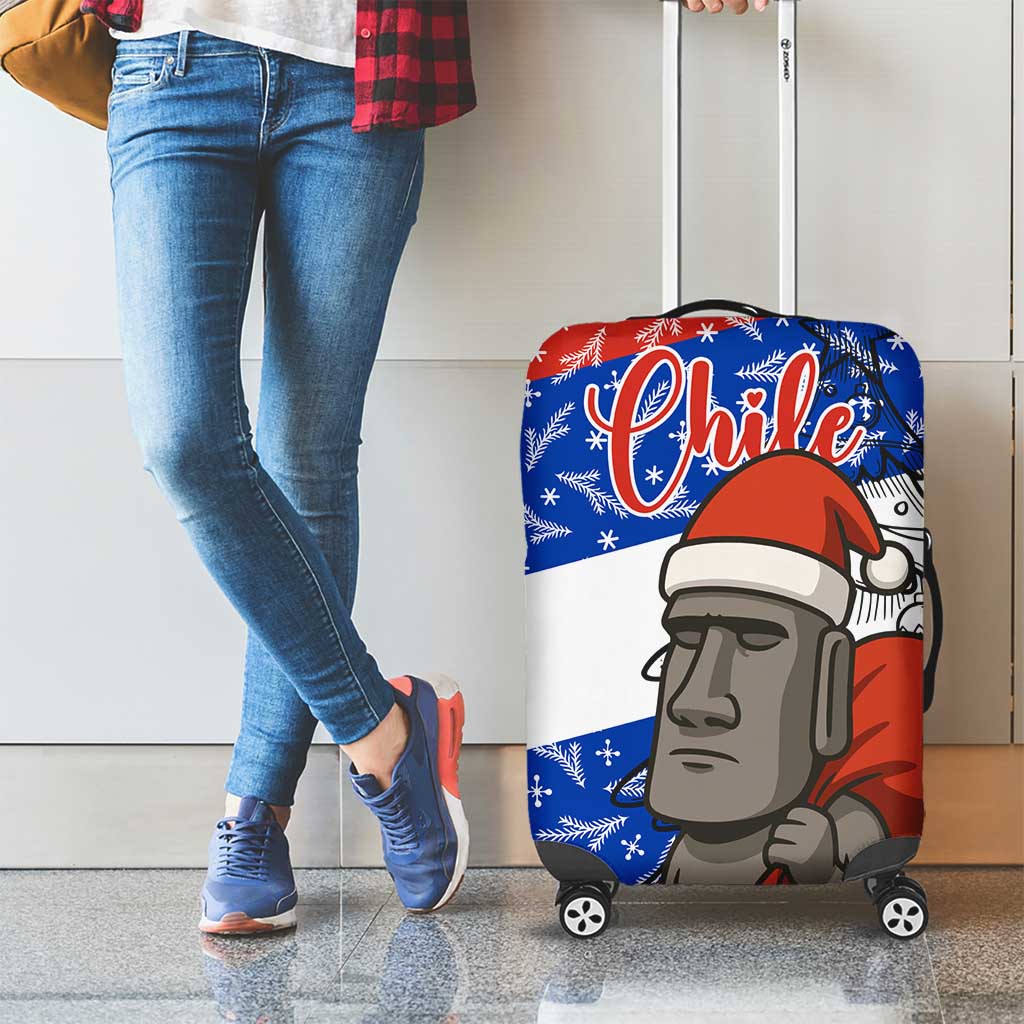 Chile Christmas Luggage Cover with Moai Statues Santa Hats Snowflakes and Flag Colors Design - Wonder Print Shop