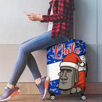 Chile Christmas Luggage Cover with Moai Statues Santa Hats Snowflakes and Flag Colors Design - Wonder Print Shop