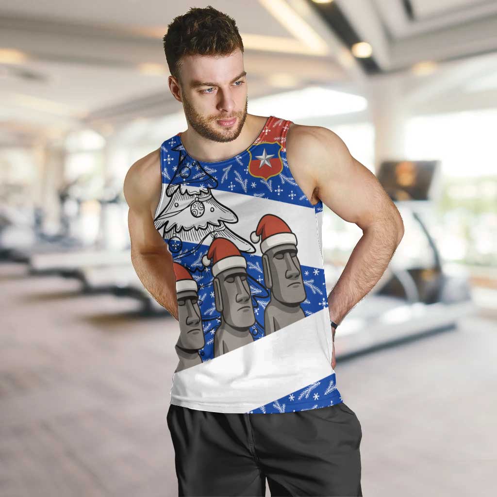 Chile Christmas Men Tank Top with Moai Statues Santa Hats Snowflakes and Flag Colors Design - Wonder Print Shop