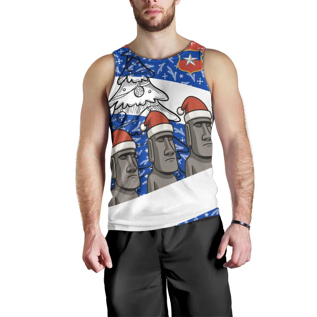 Chile Christmas Men Tank Top with Moai Statues Santa Hats Snowflakes and Flag Colors Design - Wonder Print Shop