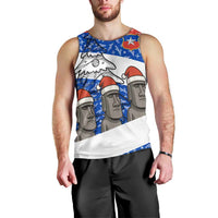 Chile Christmas Men Tank Top with Moai Statues Santa Hats Snowflakes and Flag Colors Design - Wonder Print Shop