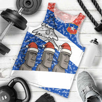 Chile Christmas Men Tank Top with Moai Statues Santa Hats Snowflakes and Flag Colors Design - Wonder Print Shop