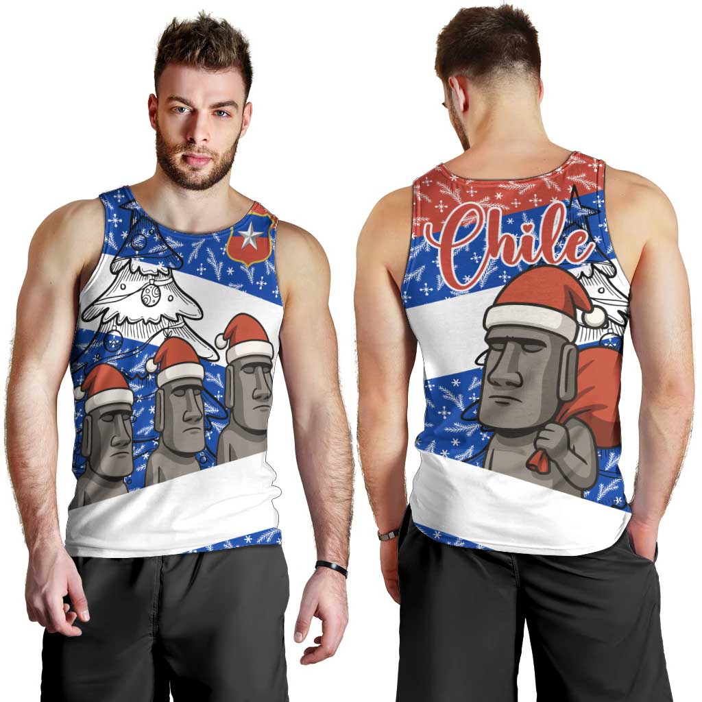 Chile Christmas Men Tank Top with Moai Statues Santa Hats Snowflakes and Flag Colors Design - Wonder Print Shop
