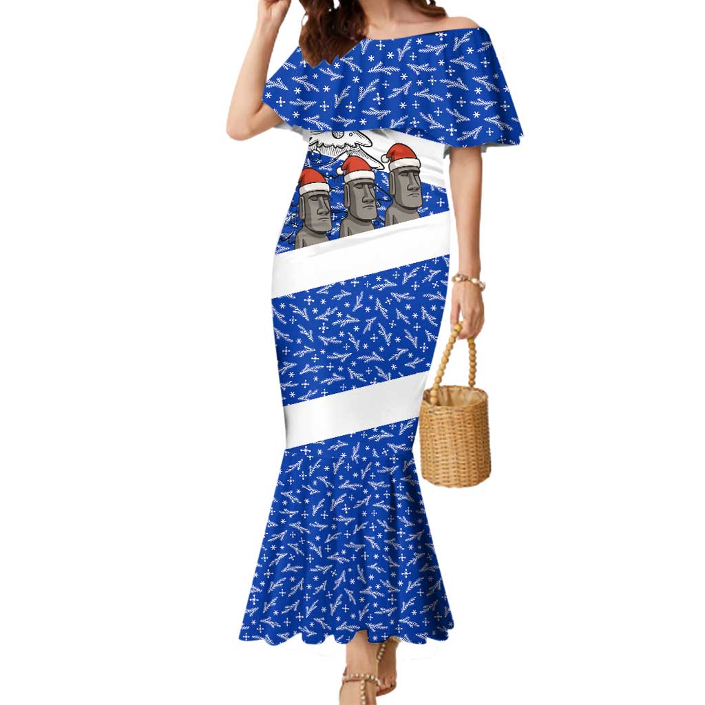 Chile Christmas Mermaid Dress with Moai Statues Santa Hats Snowflakes and Flag Colors Design - Wonder Print Shop