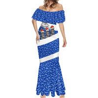 Chile Christmas Mermaid Dress with Moai Statues Santa Hats Snowflakes and Flag Colors Design - Wonder Print Shop