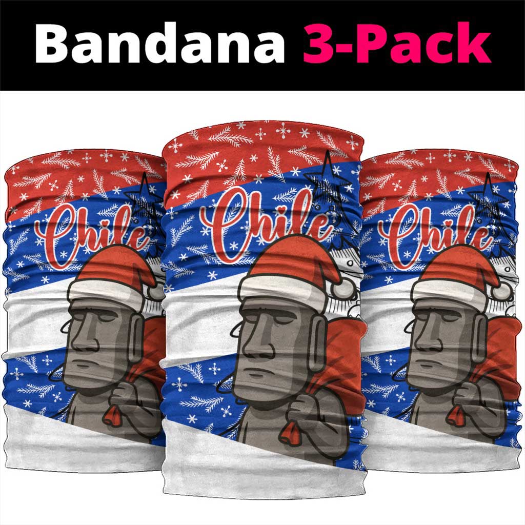 Chile Christmas Neck Gaiter with Moai Statues Santa Hats Snowflakes and Flag Colors Design - Wonder Print Shop