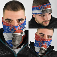 Chile Christmas Neck Gaiter with Moai Statues Santa Hats Snowflakes and Flag Colors Design - Wonder Print Shop