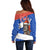 Chile Christmas Off Shoulder Sweater with Moai Statues Santa Hats Snowflakes and Flag Colors Design - Wonder Print Shop