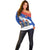 Chile Christmas Off Shoulder Sweater with Moai Statues Santa Hats Snowflakes and Flag Colors Design - Wonder Print Shop