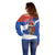 Chile Christmas Off Shoulder Sweater with Moai Statues Santa Hats Snowflakes and Flag Colors Design - Wonder Print Shop