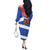 Chile Christmas Off The Shoulder Long Sleeve Dress with Moai Statues Santa Hats Snowflakes and Flag Colors Design - Wonder Print Shop