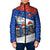 Chile Christmas Padded Jacket with Moai Statues Santa Hats Snowflakes and Flag Colors Design - Wonder Print Shop