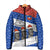 Chile Christmas Padded Jacket with Moai Statues Santa Hats Snowflakes and Flag Colors Design - Wonder Print Shop
