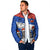 Chile Christmas Padded Jacket with Moai Statues Santa Hats Snowflakes and Flag Colors Design - Wonder Print Shop