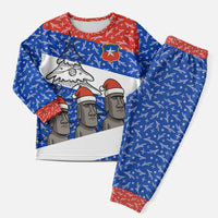 Chile Christmas Pajama Set with Moai Statues Santa Hats Snowflakes and Flag Colors Design - Wonder Print Shop