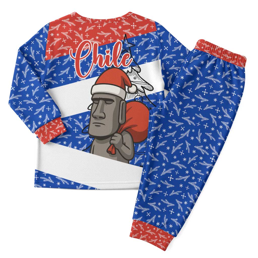 Chile Christmas Pajama Set with Moai Statues Santa Hats Snowflakes and Flag Colors Design - Wonder Print Shop