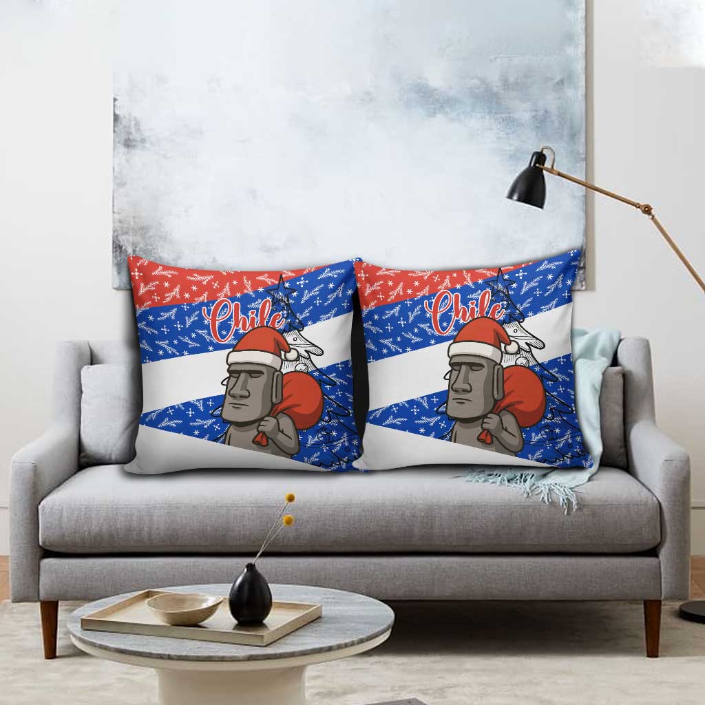 Chile Christmas Pillow Cover with Moai Statues Santa Hats Snowflakes and Flag Colors Design - Wonder Print Shop
