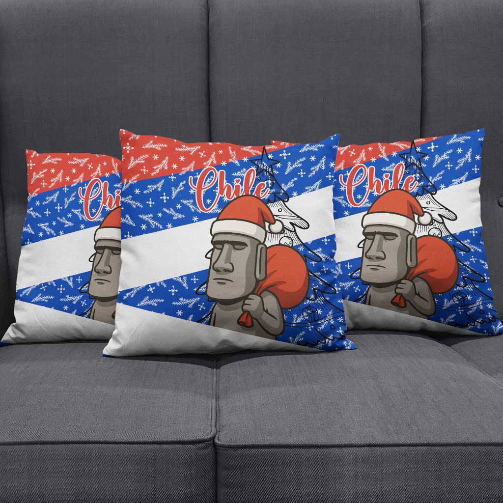 Chile Christmas Pillow Cover with Moai Statues Santa Hats Snowflakes and Flag Colors Design - Wonder Print Shop