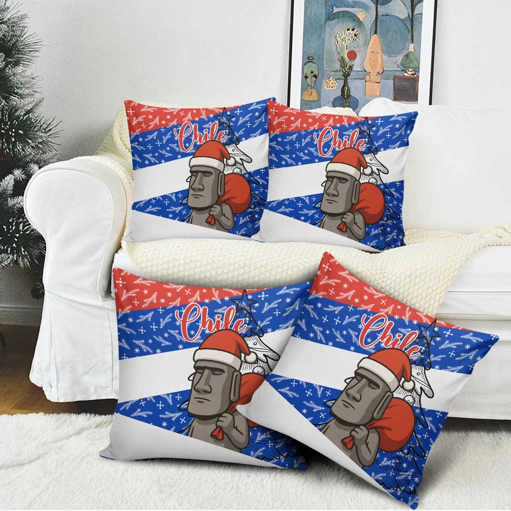 Chile Christmas Pillow Cover with Moai Statues Santa Hats Snowflakes and Flag Colors Design - Wonder Print Shop
