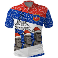 Chile Christmas Polo Shirt with Moai Statues Santa Hats Snowflakes and Flag Colors Design - Wonder Print Shop