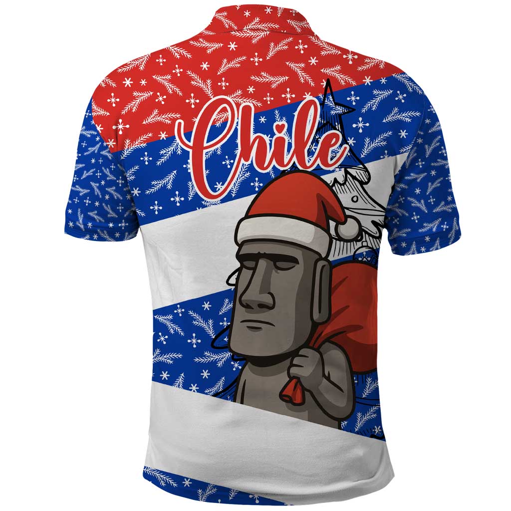 Chile Christmas Polo Shirt with Moai Statues Santa Hats Snowflakes and Flag Colors Design - Wonder Print Shop