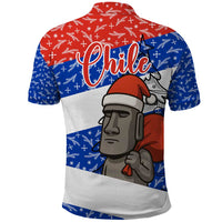 Chile Christmas Polo Shirt with Moai Statues Santa Hats Snowflakes and Flag Colors Design - Wonder Print Shop