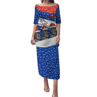 Chile Christmas Puletasi with Moai Statues Santa Hats Snowflakes and Flag Colors Design - Wonder Print Shop