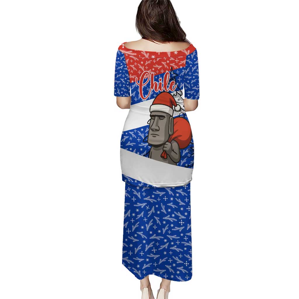 Chile Christmas Puletasi with Moai Statues Santa Hats Snowflakes and Flag Colors Design - Wonder Print Shop