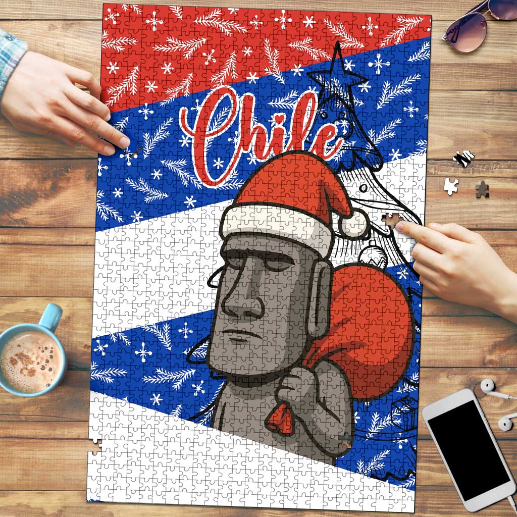 Chile Christmas Puzzle with Moai Statues Santa Hats Snowflakes and Flag Colors Design - Wonder Print Shop