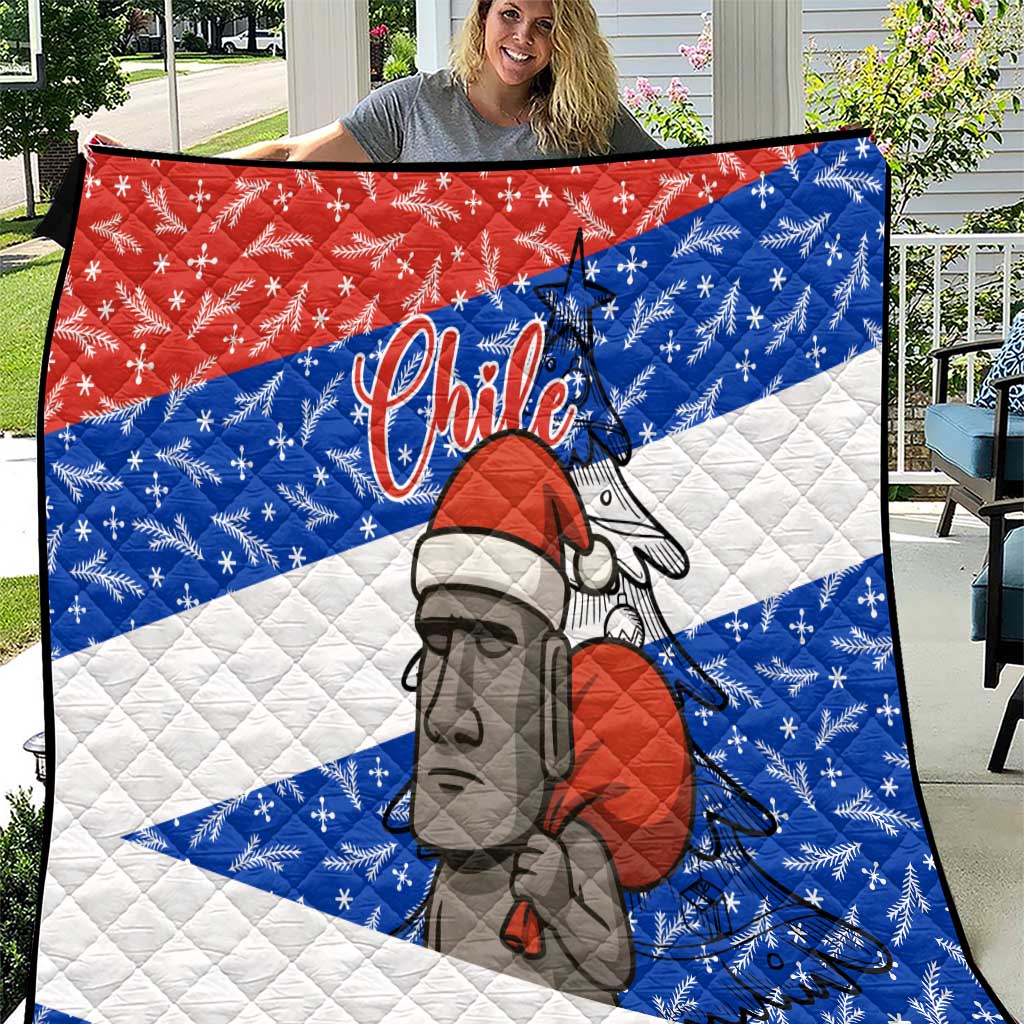 Chile Christmas Quilt with Moai Statues Santa Hats Snowflakes and Flag Colors Design - Wonder Print Shop