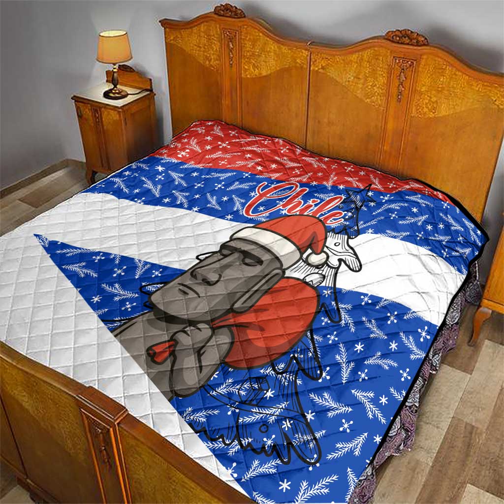 Chile Christmas Quilt with Moai Statues Santa Hats Snowflakes and Flag Colors Design - Wonder Print Shop