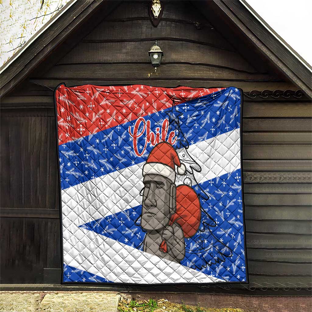 Chile Christmas Quilt with Moai Statues Santa Hats Snowflakes and Flag Colors Design - Wonder Print Shop