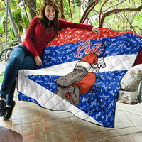 Chile Christmas Quilt with Moai Statues Santa Hats Snowflakes and Flag Colors Design - Wonder Print Shop