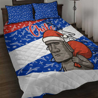 Chile Christmas Quilt Bed Set with Moai Statues Santa Hats Snowflakes and Flag Colors Design - Wonder Print Shop