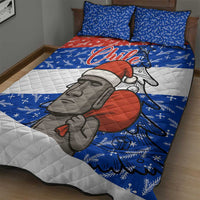 Chile Christmas Quilt Bed Set with Moai Statues Santa Hats Snowflakes and Flag Colors Design - Wonder Print Shop