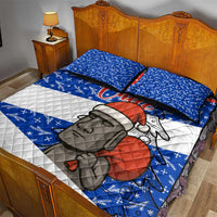 Chile Christmas Quilt Bed Set with Moai Statues Santa Hats Snowflakes and Flag Colors Design - Wonder Print Shop