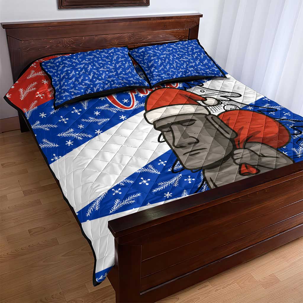 Chile Christmas Quilt Bed Set with Moai Statues Santa Hats Snowflakes and Flag Colors Design - Wonder Print Shop