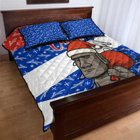 Chile Christmas Quilt Bed Set with Moai Statues Santa Hats Snowflakes and Flag Colors Design - Wonder Print Shop