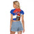 Chile Christmas Raglan Cropped T Shirt with Moai Statues Santa Hats Snowflakes and Flag Colors Design - Wonder Print Shop