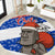 Chile Christmas Round Carpet with Moai Statues Santa Hats Snowflakes and Flag Colors Design - Wonder Print Shop