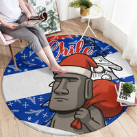 Chile Christmas Round Carpet with Moai Statues Santa Hats Snowflakes and Flag Colors Design - Wonder Print Shop