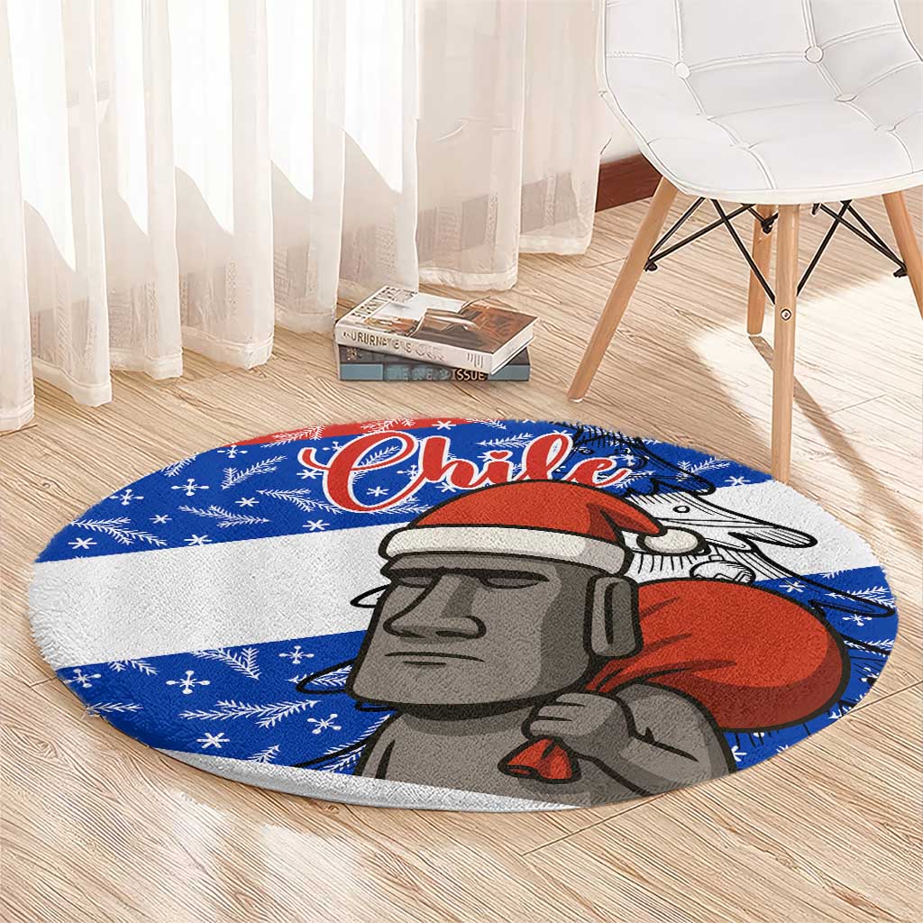 Chile Christmas Round Carpet with Moai Statues Santa Hats Snowflakes and Flag Colors Design - Wonder Print Shop
